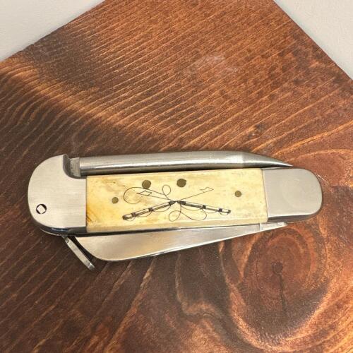 National Blade Sailor's Pocket Knife - Marlinspike, Scrimshaw-Style Handle