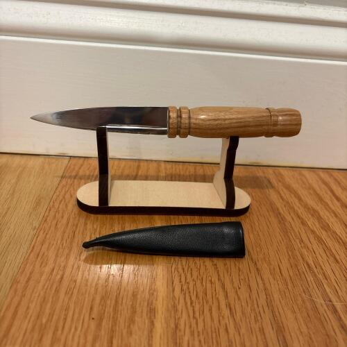 Scottish Sgian Dubh, Canarywood Handle with Sheath and Display Stand