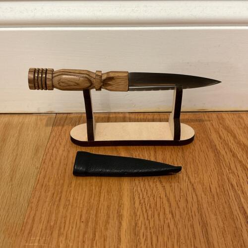 Scottish Sgian Dubh, Lebrawood Handle with Sheath and Display Stand