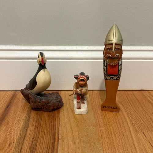 Trio of Wooden Norwegian Souvenir Figurines