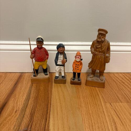 Hand-Carved Norwegian Folk Art Figurine Four Piece Lot