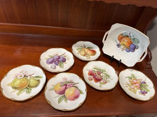 Vintage European Hand-Painted Fruit Porcelain Serving Collection