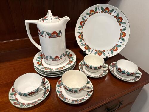 Handpainted Norwegian Rosemaling Porcelain Coffee Set & Plates
