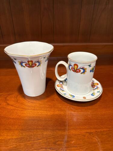Porsgrund Norway Porcelain Rosemaling Vase, Mug & Saucer