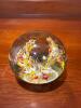 Glass Paperweight with Red, Yellow, and White Floral Design