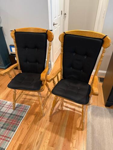 Pair of Oak Windsor Colonial Dining Armchairs with Black Cushions