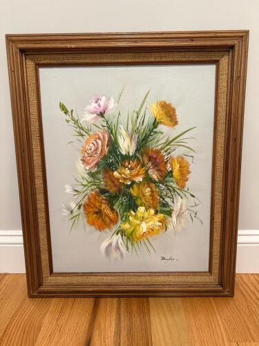21"x25" Floral Still Life Oil Painting on Canvas
