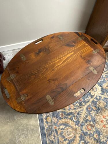 Vintage Solid Wood Butler Tray Coffee Table with Hinged Folding Sides