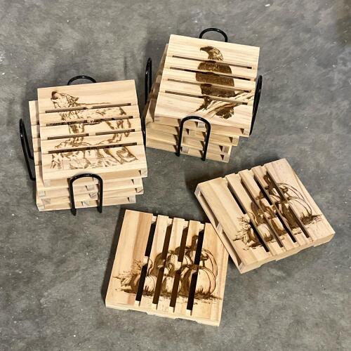 The Hobby Laser & Lathe Wooden Drink Coaster Set &ndash; Wildlife Engraved