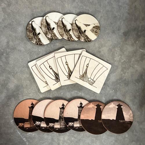 THE RIGHT LASER DESIGN Coaster Set &ndash; Mixed Round & Square, Mountain, Boat, Lighthouse