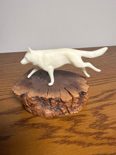 Running Wolf Figurine on Burl Wood Base