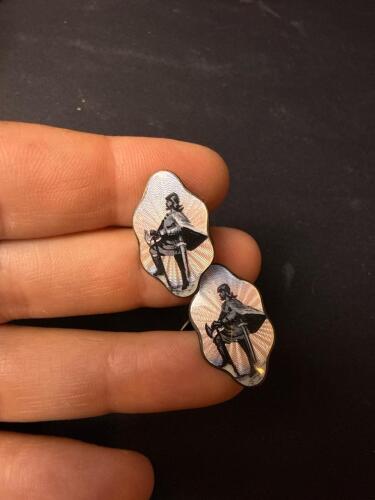 Norwegian Sterling Silver Enamel Viking Warrior Cufflinks