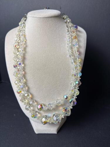 Vintage 1950s Double-Strand Aurora Borealis Crystal Bead Necklace