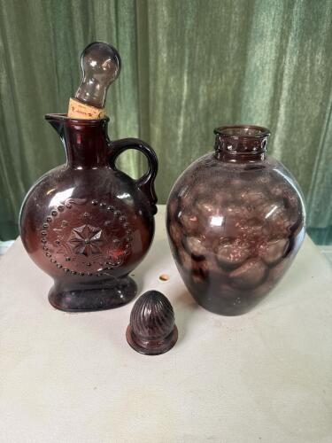 Pair of Amethyst Pressed Glass Decanters