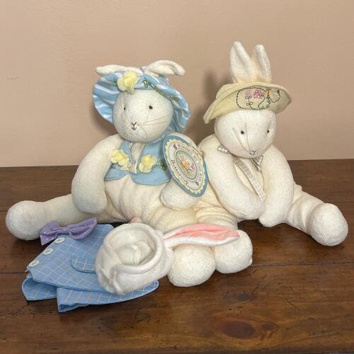 Bunnies by the Bay Hallmark Plush Buttercup Bunny Pair w/ Outfits