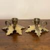Pair of Brass Leaf-Shaped Candle Holders with Handle Rings