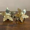 Pair of Brass Leaf-Shaped Candle Holders with Handle Rings - 2