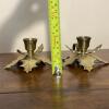 Pair of Brass Leaf-Shaped Candle Holders with Handle Rings - 5