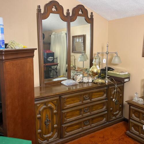 Vintage Solid Wood Dresser with Mirror