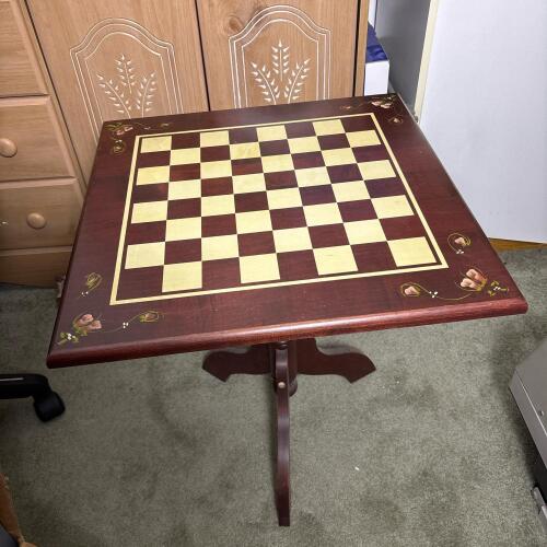 Collapsible Wooden Chess Table with Hand-Painted Floral Corners