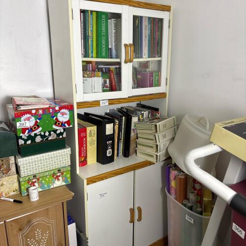 White Storage Hutch with Wood Accents