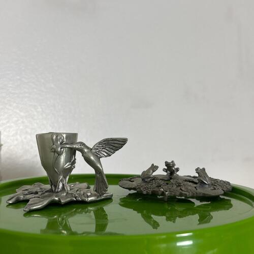 Rawcliffe Pewter Frog Jar Lid & Seagull Pewter Hummingbird Candle Holder