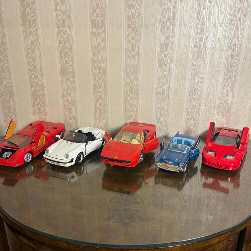 Collection of Five 1:18 Diecast Model Cars Including Bugatti and More