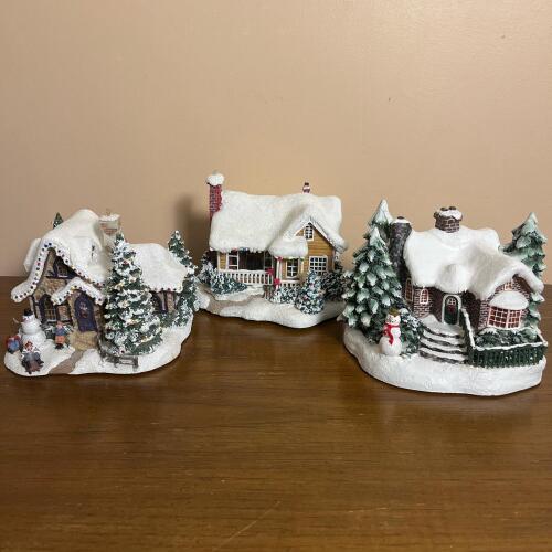 Trio Thomas Kinkade Lighted Christmas Village Cottages