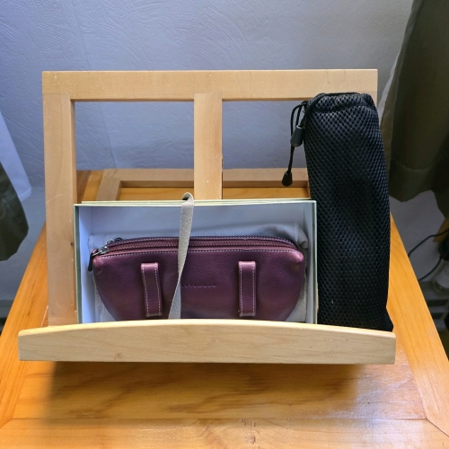 Levenger Wooden Book Stand with Adjustable Angle, Accessory Pouch, Natural Finish