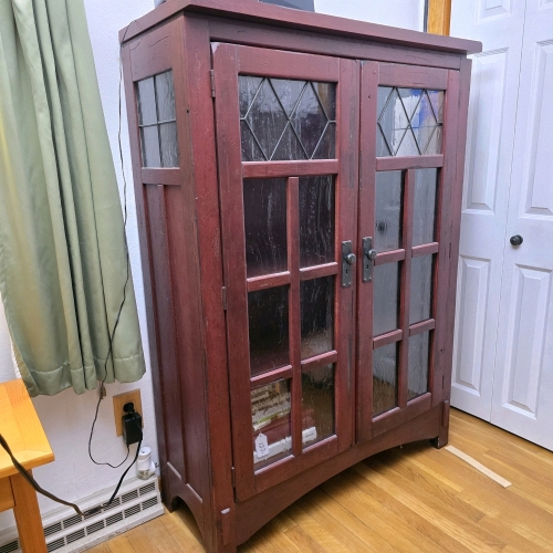 Mission Style Wood Display Cabinet, 59"x43"x17",