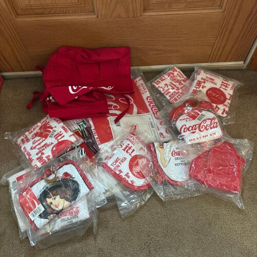 Coca-Cola Collectibles Kitchen Linens Lot &ndash; Towels, Aprons, Placemats and More