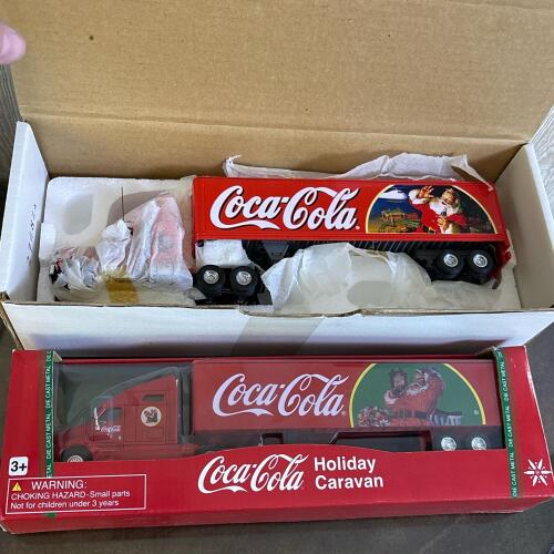 Pair of Coca-Cola Holiday Tractor Trailer Die-Cast Trucks in Boxes
