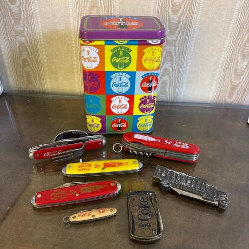 Vintage Coca-Cola Pocket Knife Lot with Tin