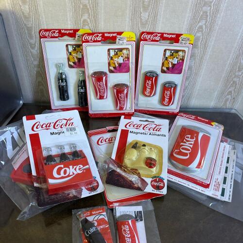 Collection of Vintage Coca-Cola Magnets - Bottles, Cans, Polar Bear, and More