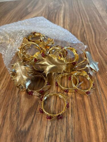 Lot of Gold-Tone Leaf & Berry Motif Napkin Rings