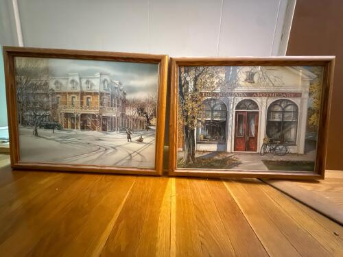 20"x16" Pair of J. Romance Framed Art Prints, Prince of Wales Hotel & Niagara Apothecary