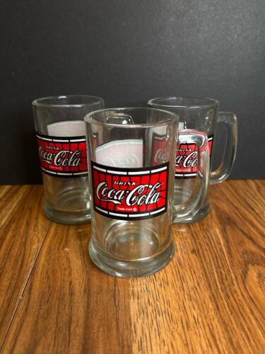 Vintage 1980s Coca-Cola Stained Glass Style Mugs