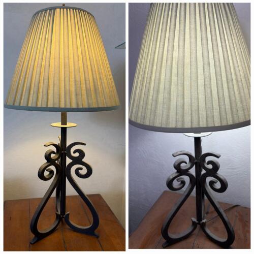 Pair of Wrought Iron Table Lamp with Pleated Fabric Shade, 27.5" Tall