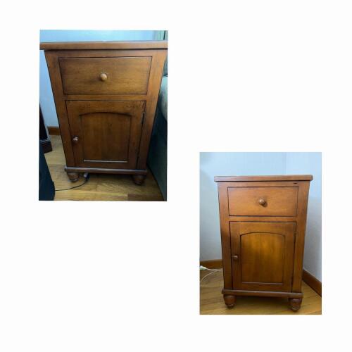 Pair of Solid Wood Wine Cabinet, Drawer & Door in Medium Brown Finish