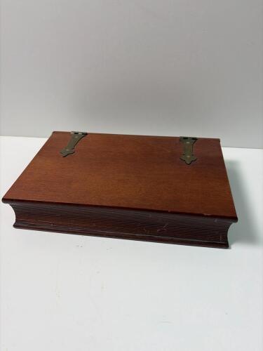 Wooden Decorative Book Storage Box with Hinged lid