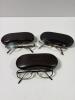 Eyeglass Trio Two Vera Wang "Glacier" Titanium, One Dana Buchman in Cases
