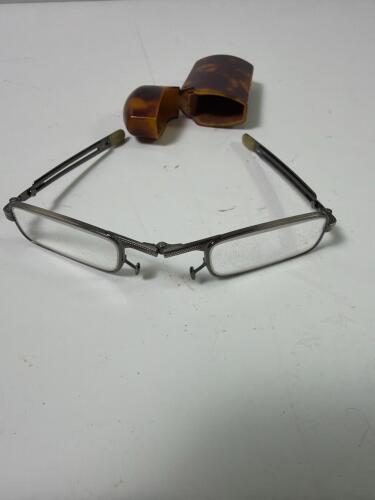 Vintage Folding Metal Eyeglasses w/ Faux Tortoiseshell Case
