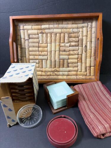 Household Coaster Sets with Wine Cork Tray
