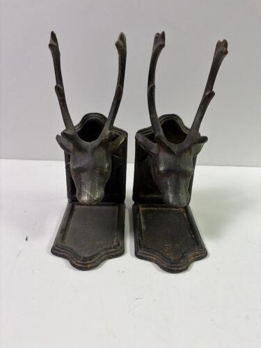 Heavy Weight Cast Iron Deer Head Bookends Pair