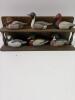 Six Avon Collector Duck Series Set on Wooden Display Shelf