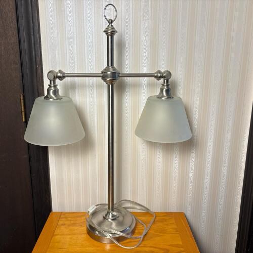 Double Arm Frosted Glass Table Lamp with Metal Base