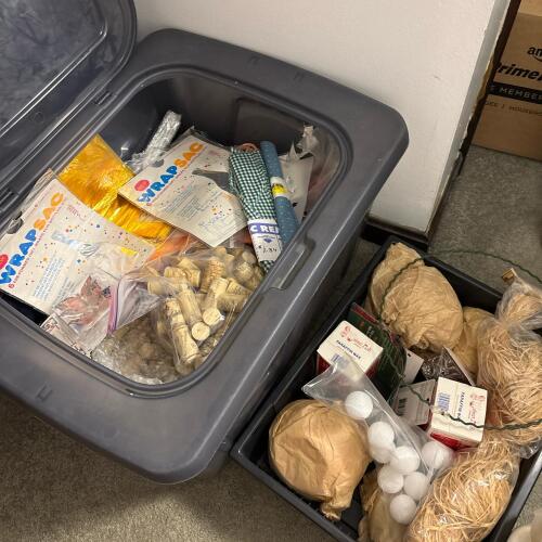 Bulk Arts & Crafts Lot: Glue Gun, Fabric, Corks, Paraffin Wax, & More