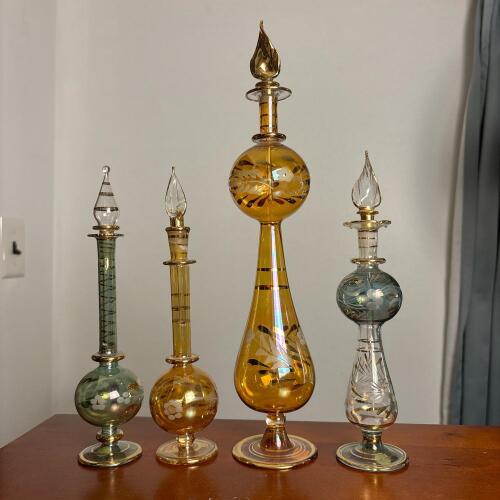Set of 4 Hand-Blown Glass Egyptian Perfume Bottles