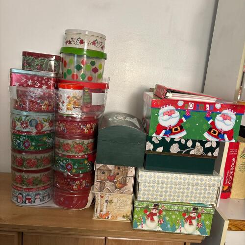 Assorted Holiday Decorative Tins and Boxes Lot