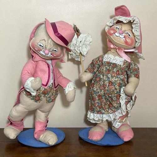 Collectible Vintage Pair Of 1987 Annalee Floral Bunny Dolls